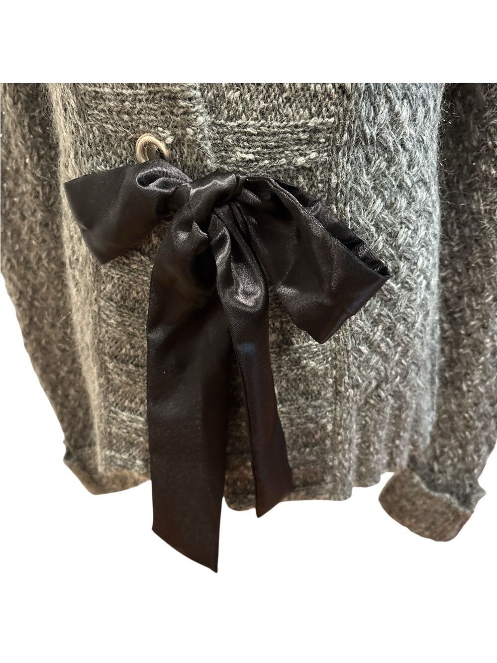 NWT 90s MAC & JAC COTTON BLEND OPEN KNIT SLOUCHY CARDIGAN SATIN BOW CLOSURE XL - Picture 5 of 7